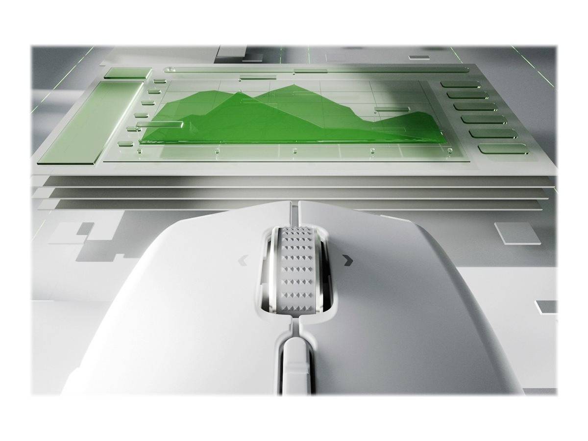 Une souris d'ordinateur en gros plan pointe vers une interface d'écran avec un graphique linéaire vert représentant des données.