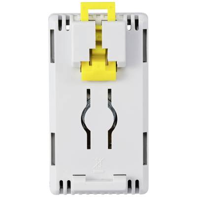 Un disjoncteur électrique avec un commutateur jaune sur un fond blanc.