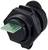 Commutateur rotatif noir rond avec embout de connexion vert de type circuit imprimé, montrant des composants techniques, adapté aux applications électriques.