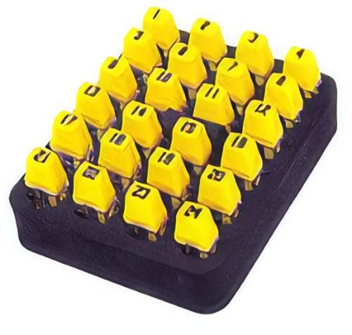'Une boîte contenant 24 touches jaunes numérotées, disposées en quatre rangées de six touches, avec des numéros imprimés de 1 à 24.'