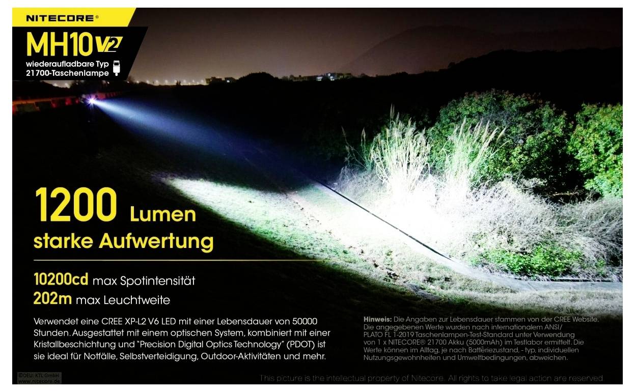NiteCore MH10 V2 NC-MH10V2 LED Lampe de poche à batterie 1200 lm 1500 h 77.5 g-2