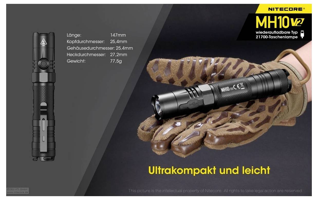NiteCore MH10 V2 NC-MH10V2 LED Lampe de poche à batterie 1200 lm 1500 h 77.5 g-4