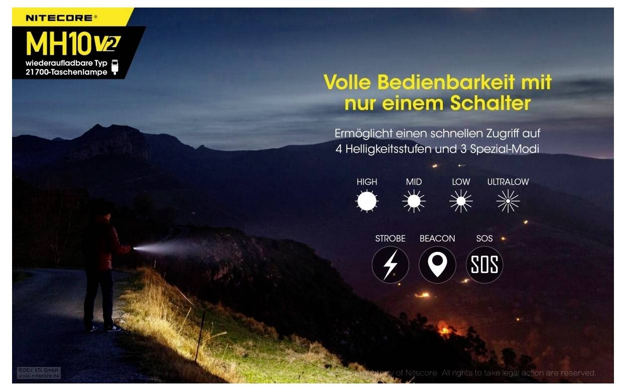 NiteCore MH10 V2 NC-MH10V2 LED Lampe de poche à batterie 1200 lm 1500 h 77.5 g-9