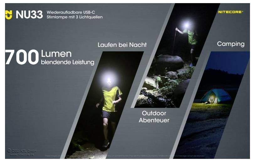 Lampe frontale LED NiteCore NU33 à batterie 200 lm 147 h NC-NU33-3