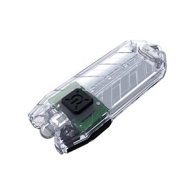 Une clé USB transparente offrant un aperçu de sa technologie interne. Un commutateur noir distinctif est visible en haut.