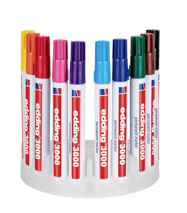 Edding 3000 4-3000-10 Marqueur permanent jaune, orange, rouge, rose, lilas, bleu clair, bleu, vert, marron, noir résiste à l'eau: oui