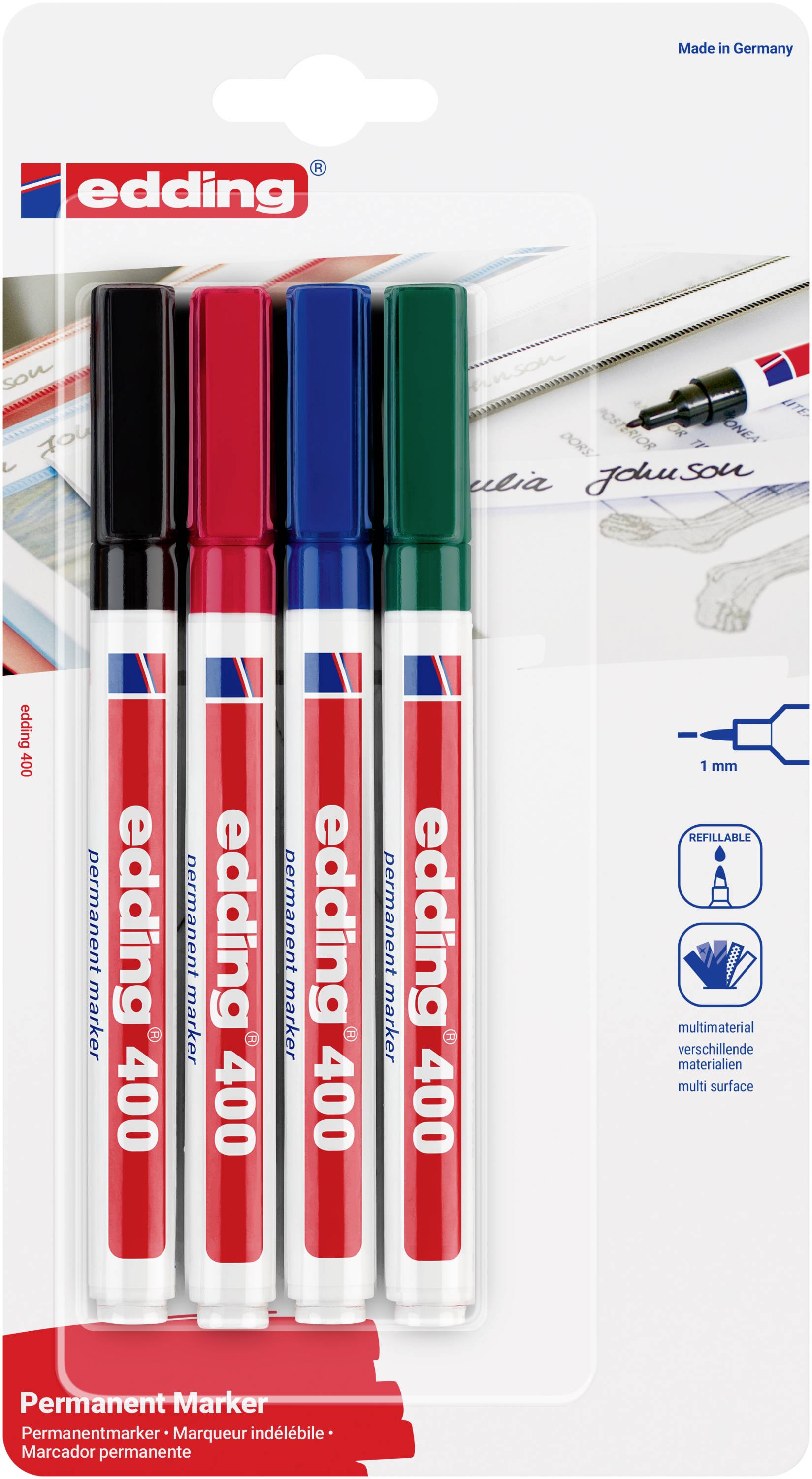 Edding 400 4-400-4-1999 Marqueur permanent noir, rouge, bleu, vert résiste à l'eau: oui