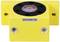 Pièce de machine jaune avec un dessus rond noir, portant le mot 'NO LUBRICATION' au-dessus. Deux trous de montage sur la face avant.