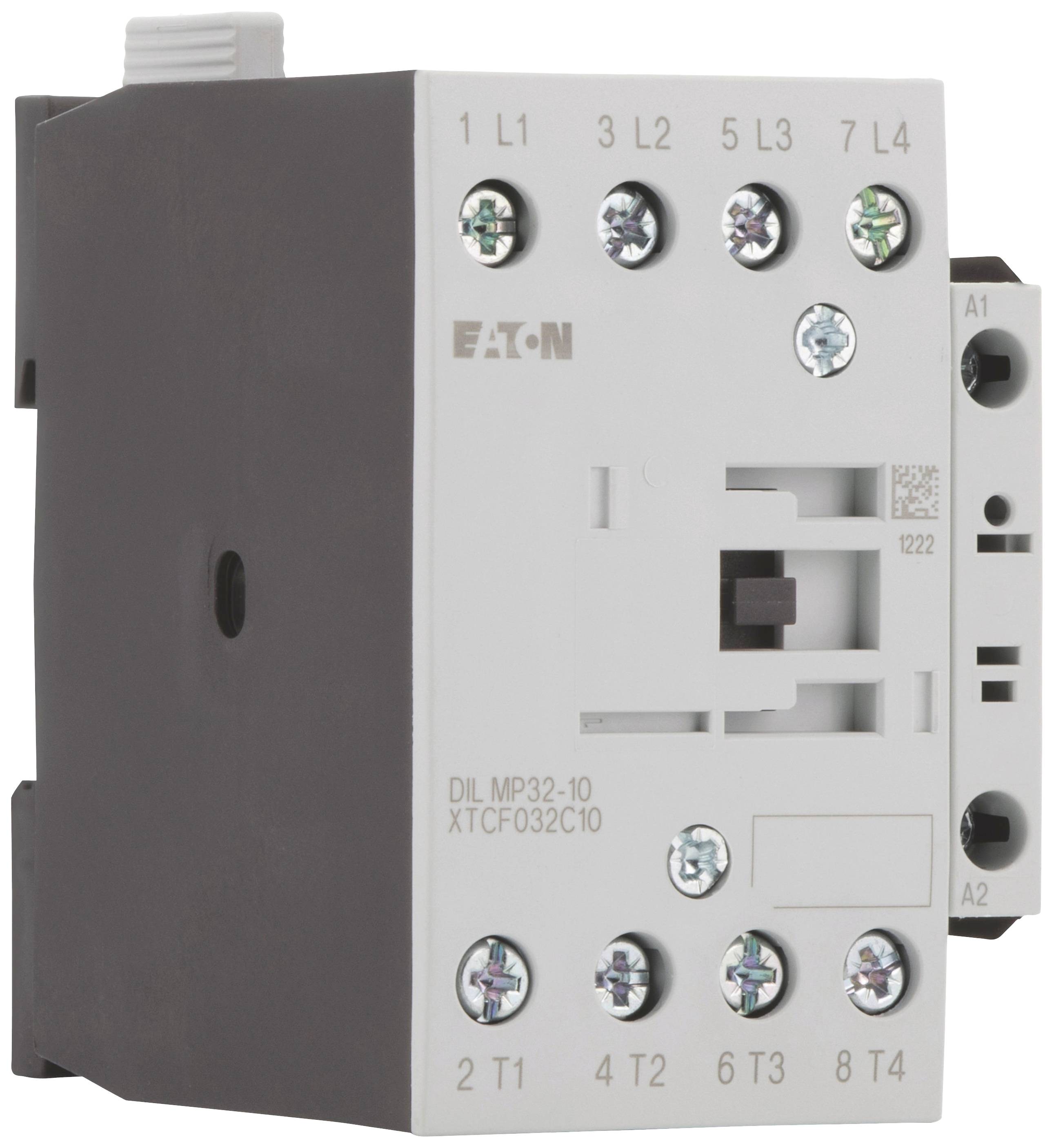 Un contacteur Eaton avec le numéro de modèle DIL MP32-10. Il présente des bornes pour l'installation dans des circuits électriques.
