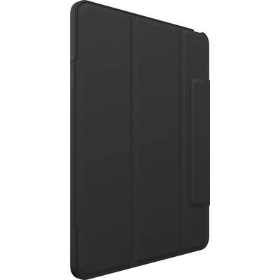 Étui de tablette noir avec fonction rabat, posé à plat sur une surface plane.