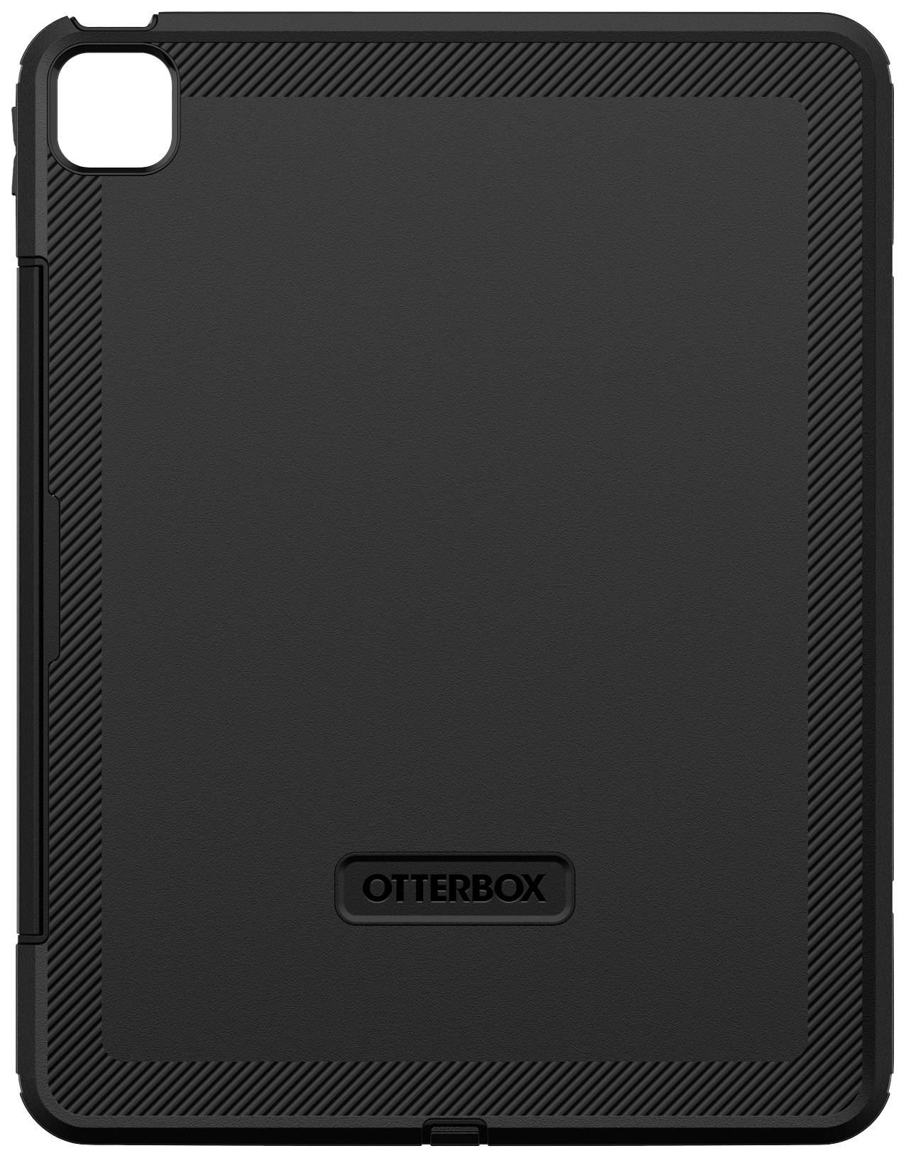 Étui de protection noir pour tablette avec coins renforcés et logo 'Otterbox' au centre, offrant une protection robuste.
