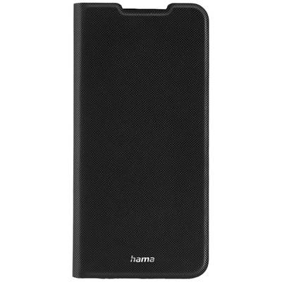 Étui noir pour téléphone portable avec design à rabat, logo 'hama' en bas.