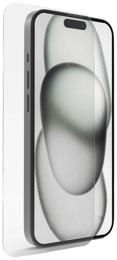 Un smartphone au design moderne, montrant un protecteur d'écran et un graphique d'arrière-plan abstrait sur l'écran.