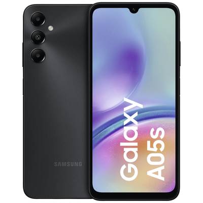 Un smartphone Samsung Galaxy A05s noir avec trois objectifs de caméra à l'arrière. L'écran affiche 'Galaxy A05s'.
