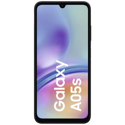 Téléphone portable à grand écran affichant le texte 'Galaxy A05s'. Arrière-plan dans des tons de bleu et de violet.