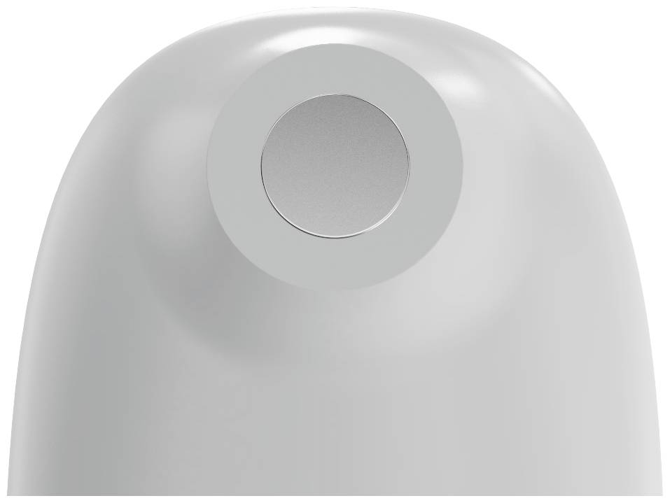 Un capteur de mouvement blanc et rond, positionné de manière centrale, sur un fond neutre.