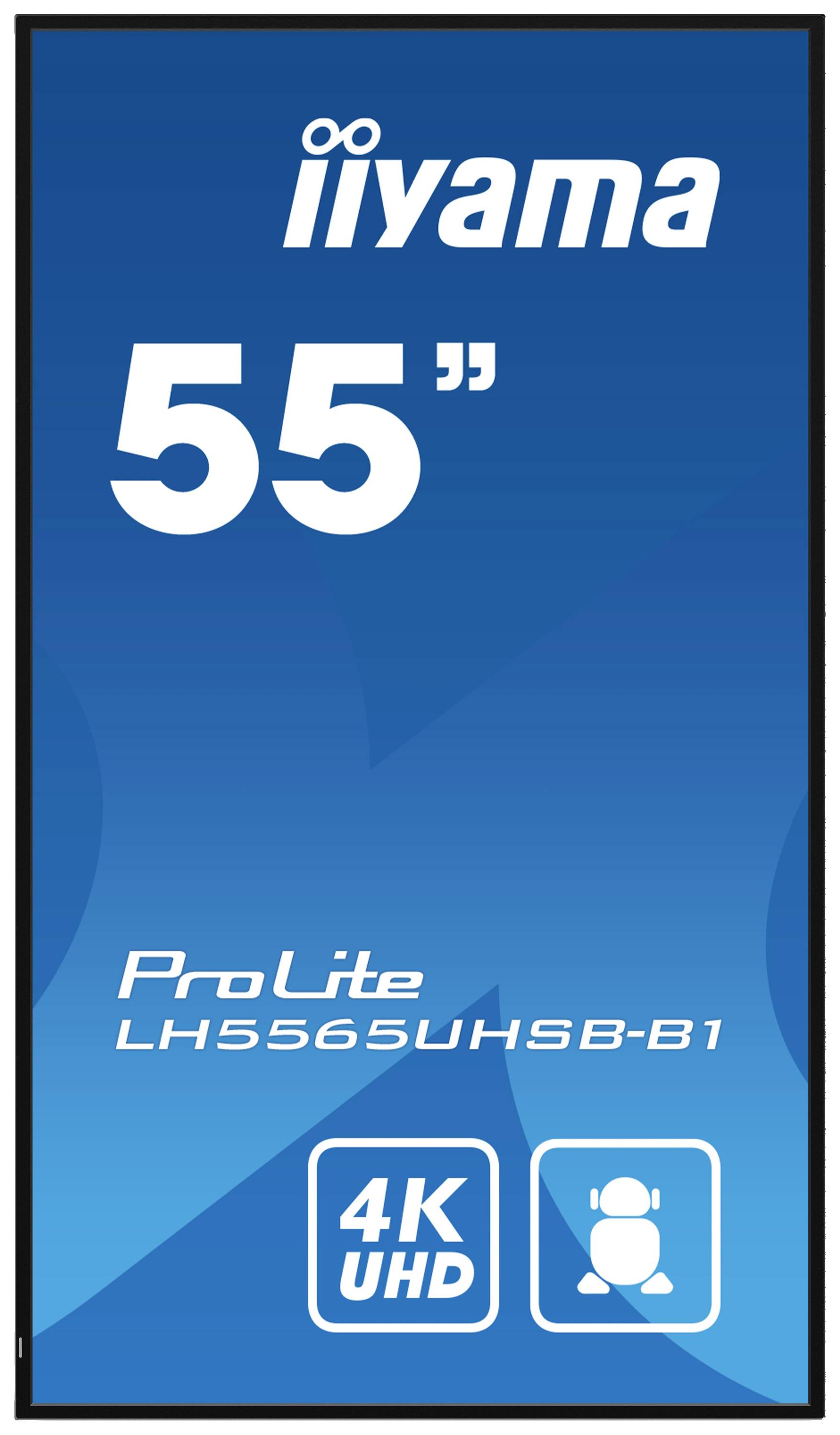 Affichage d'un écran iiyama de 55 pouces, modèle ProLite LH5565UHSB-B1, avec résolution 4K-UHD.