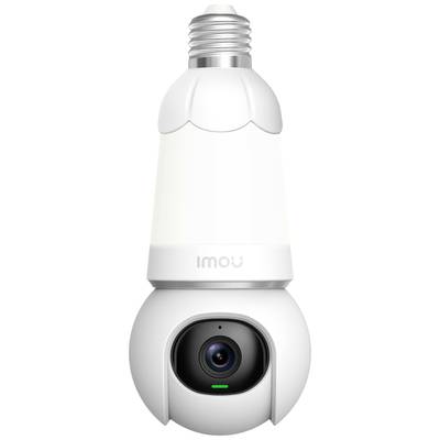 Une caméra de surveillance blanche de la marque Imou, en forme d'ampoule, avec une partie d'objectif pivotante à l'extrémité inférieure.