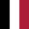 Trois bandes verticales de noir, blanc et rouge de gauche à droite.