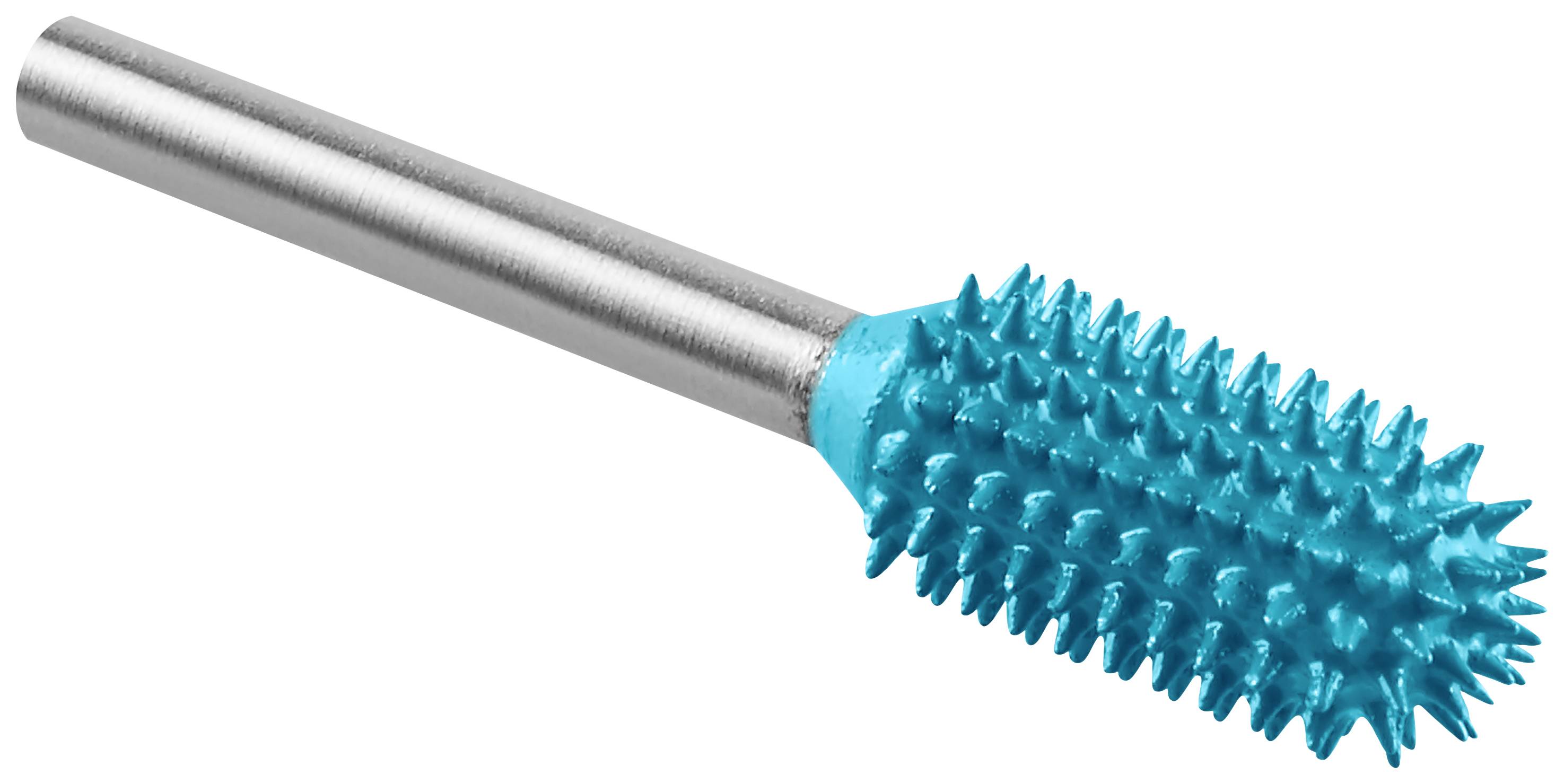 Un coupe-ongle métallique avec une tête cylindrique bleue et de nombreuses petites pointes. Utilisé pour les soins des ongles.