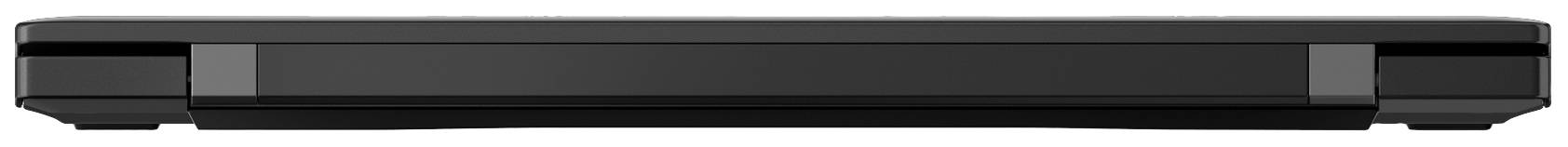 Ordinateur portable noir fermé vu de côté, minimaliste et compact.