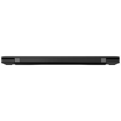 Ordinateur portable noir fermé vu de côté, minimaliste et compact.
