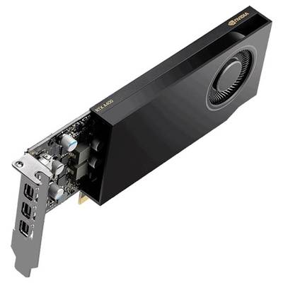 Carte graphique noire avec ventilateur et plusieurs options de connexion, portant l'inscription 'RTX A500'.