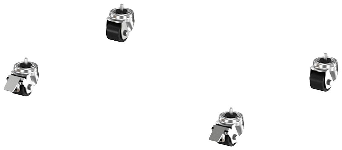 Quatre roues noir et gris sur un fond clair, réparties uniformément.
