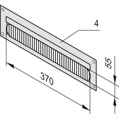 Dessin technique d'une grille de ventilation rectangulaire. Dimensions : 370 mm de largeur, 55 mm de hauteur. Des flèches indiquent les dimensions.
