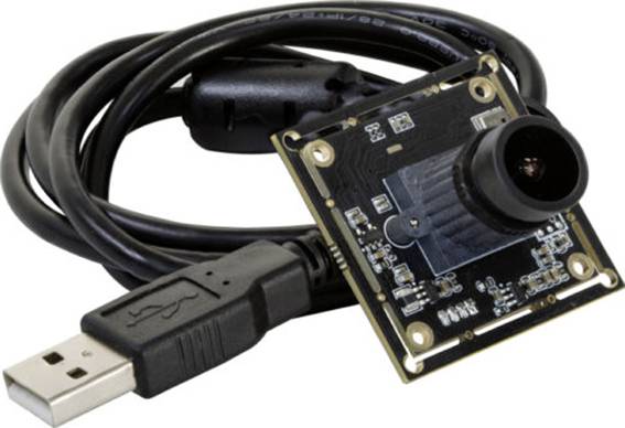 Une petite caméra carrée avec un câble USB.