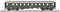 Wagon de chemin de fer vert de deuxième classe avec plusieurs fenêtres, stationné sur des rails, avec l'inscription '2ème Classe' bien visible.