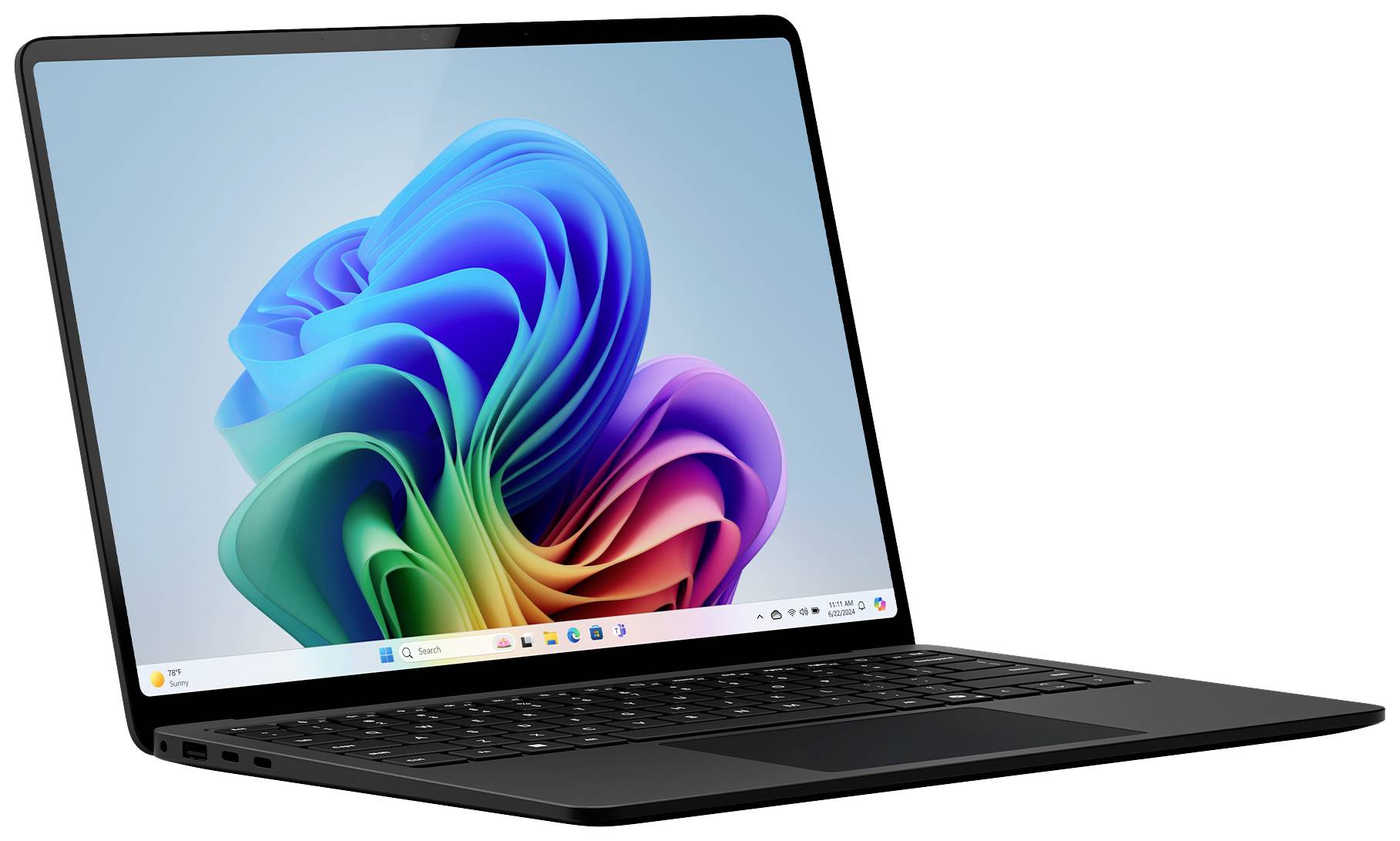 Un ordinateur portable moderne avec un écran coloré, montrant l'interface du système d'exploitation.
