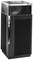 Tour de PC de jeu noir haut de gamme avec grille de ventilation frontale et partie supérieure transparente.