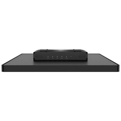 Un composant électronique noir rectangulaire avec quatre voyants LED en façade indiquant Power, Ethernet 1 et 2, ainsi que Fault.