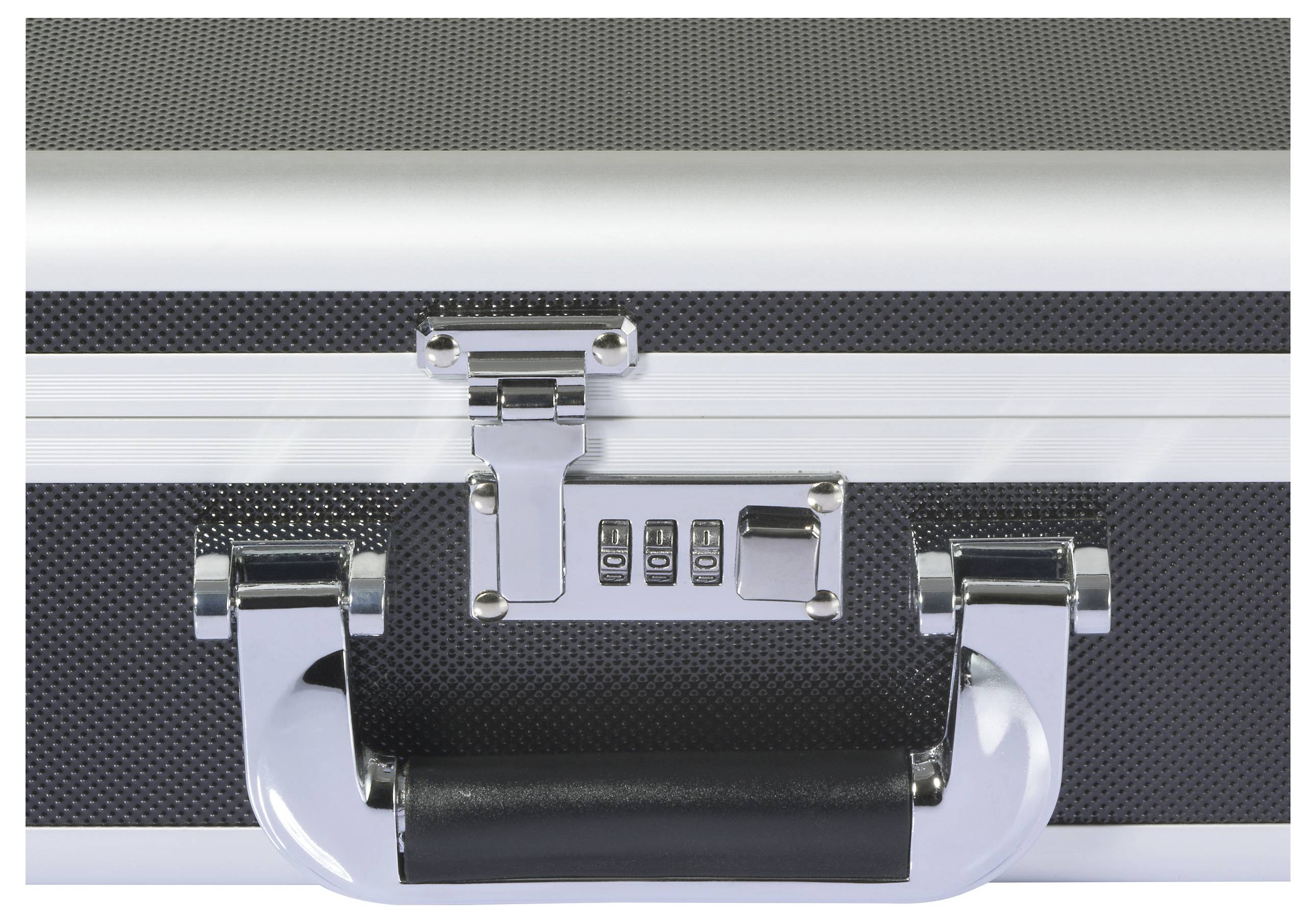 Attaché-case noir et argent avec serrure à combinaison et poignée brillante ; symbole de sécurité et de protection du contenu précieux.
