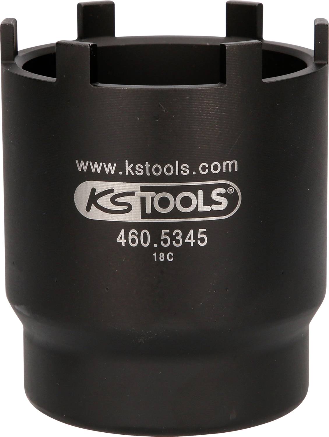 Clé à douille noire KS TOOLS avec référence produit 460.5345 et site web www.kstools.com, destinée aux applications mécaniques.