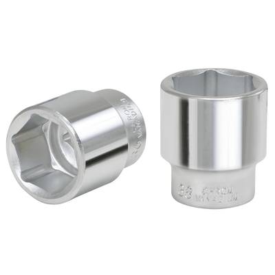Deux écrous borgnes brillants en acier chrome-vanadium, l'un positionné en biais à gauche, l'autre droit à la verticale, tous deux avec un profil intérieur.