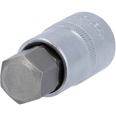 Clé à douille hexagonale en argent avec bord strié, adaptée pour les vis et les écrous. Outil destiné aux applications mécaniques.