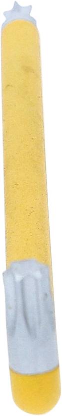 Un crayon jaune avec une gomme bleue à une extrémité.