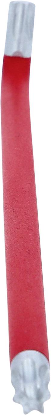 Paille à boire rouge avec section incurvée et extrémités argentées, disposée verticalement.