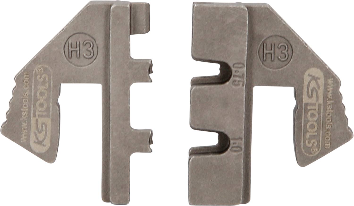 Deux insertions de frappe métalliques avec gravure H3 et logo KS TOOLS.