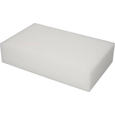Bloc rectangulaire en mousse blanche, probablement utilisé comme outil de nettoyage ou de polissage, sur fond blanc.