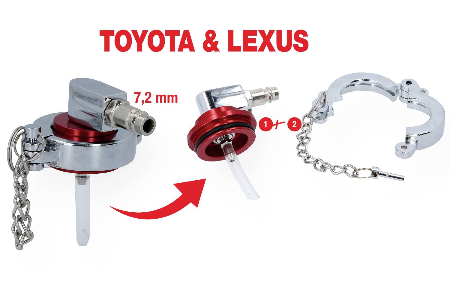 Un adaptateur spécial en aluminium pour améliorer l'entretien automobile, compatible avec Toyota et Lexus, au design rouge et argenté.