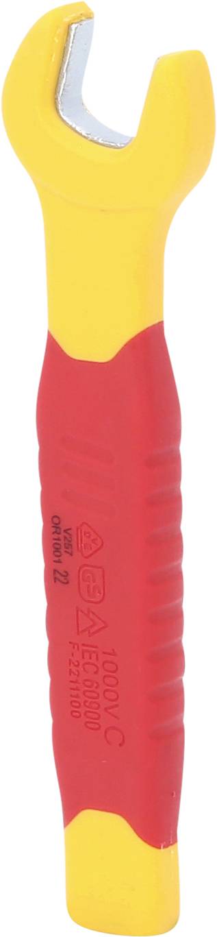 Une clé à molette jaune et rouge, adaptée aux travaux sur des composants électriques.