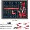 Ensemble d'outils comprenant des tournevis, des pinces et des embouts. Tailles de tournevis : 3-10 mm, PH0-3, PZ0-3. Pinces pour couper et saisir.