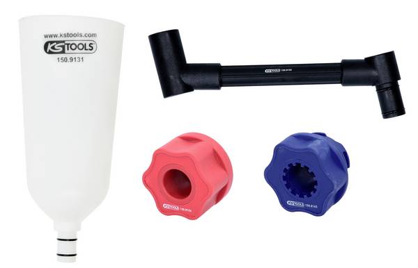 KS Tools 150.9155 Jeu d'entonnoir de remplissage d'huile avec bras d'angle rotatif pour VAG, 4 pcs