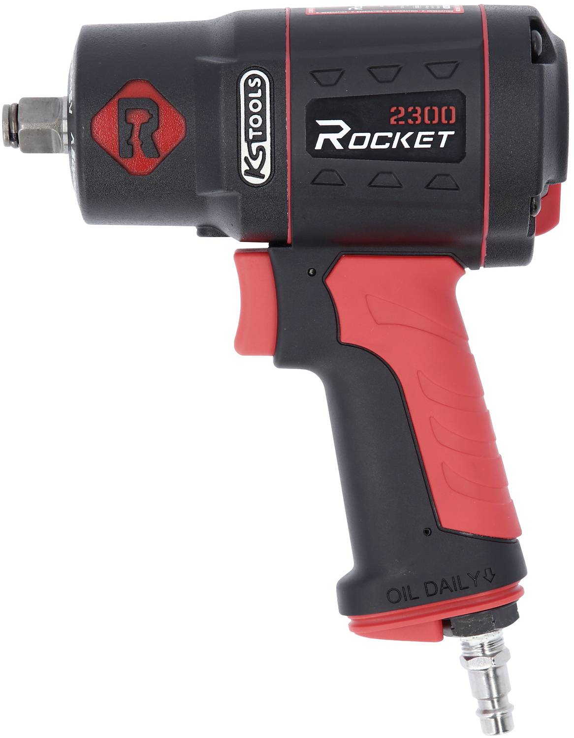 Clé à chocs pneumatique avec poignée ergonomique et accent rouge. Modèle 'Rocket 2300' de KS Tools.