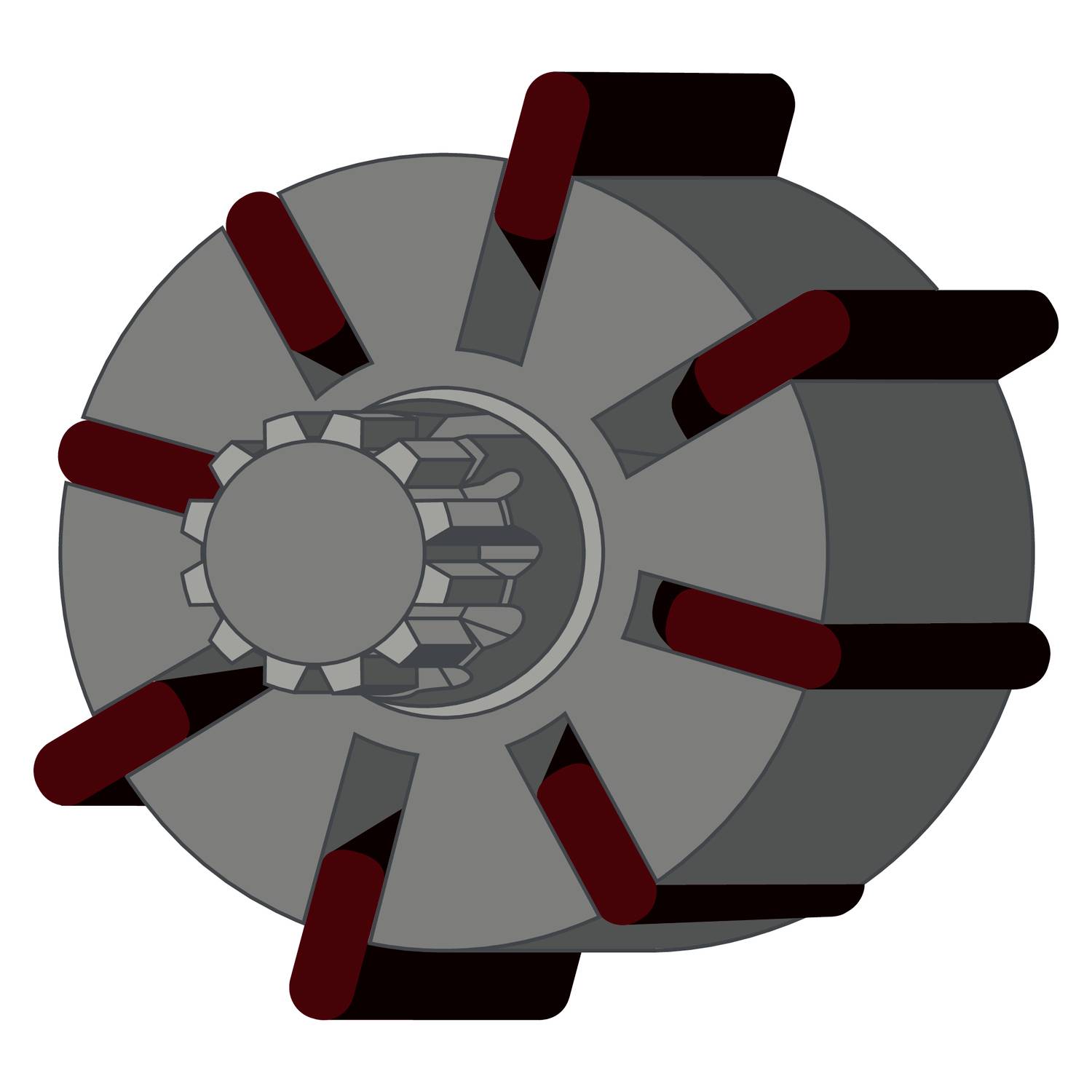 Une illustration stylisée d'un engrenage avec une roue à aubes rouge.