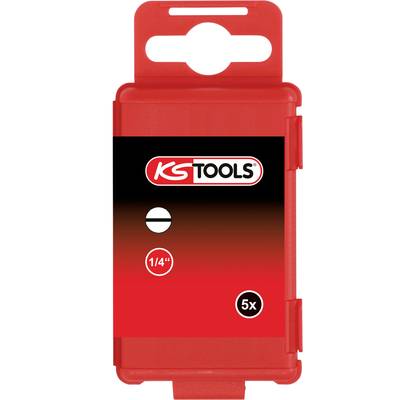 Boîte de rangement en plastique rouge pour un ensemble d'outils de 'KS Tools', contenant 5 pièces avec des embouts de tournevis à fente de 1/4 de pouce.