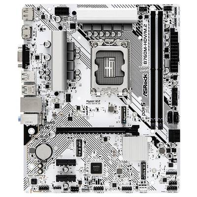 Système informatique : Carte mère blanche avec un socket processeur au centre, différents ports, des emplacements mémoire et des puces.